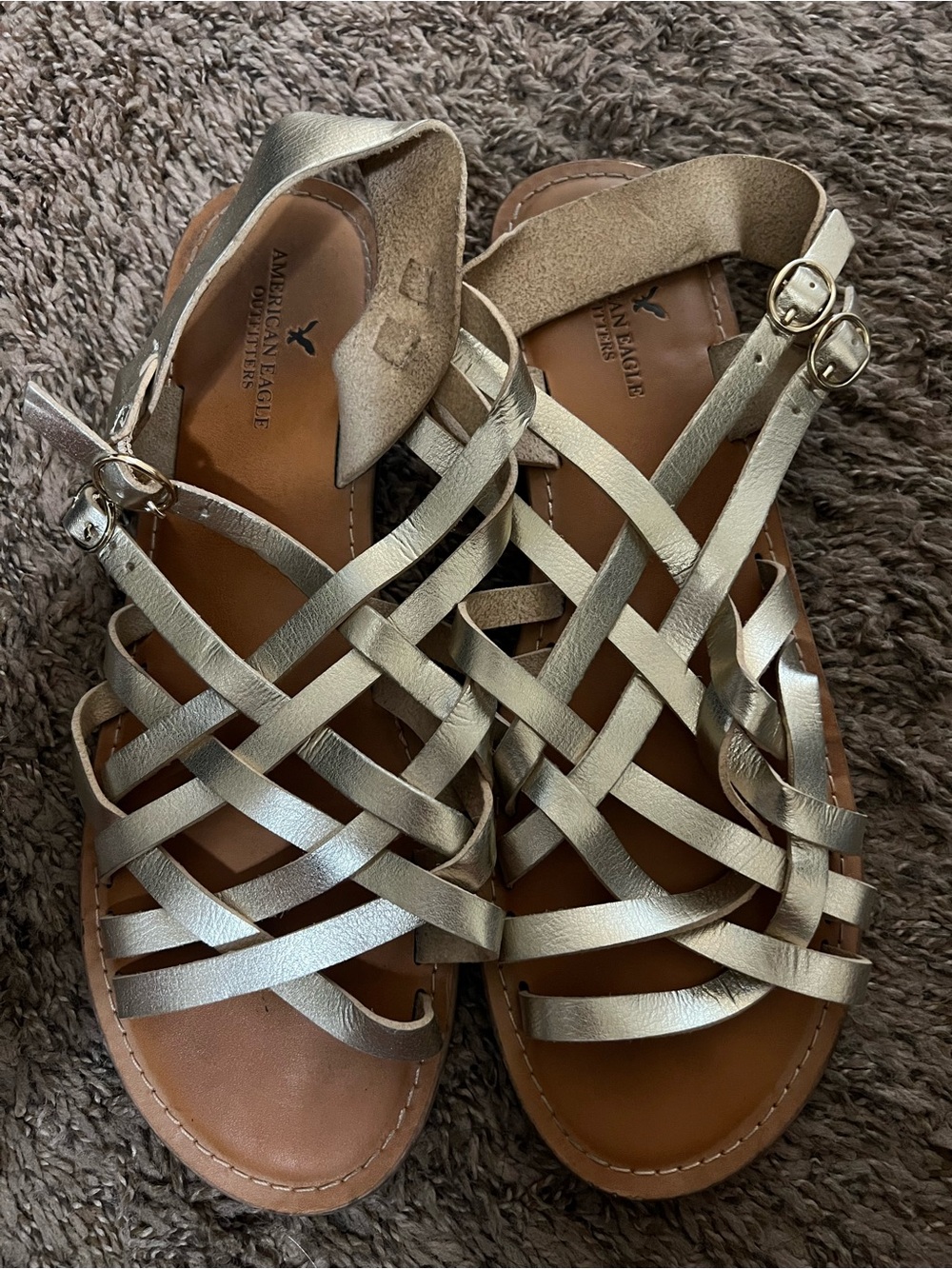 American Eagle Outfitters Gold Strappy Woven Sandals
